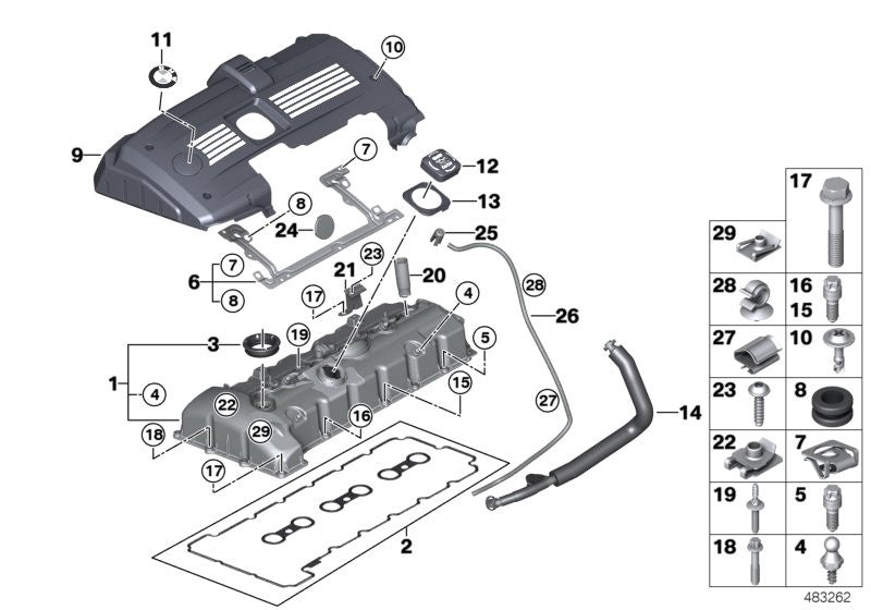 BMW Valve Rocker Cylinder Head Cover with Seals and Screws