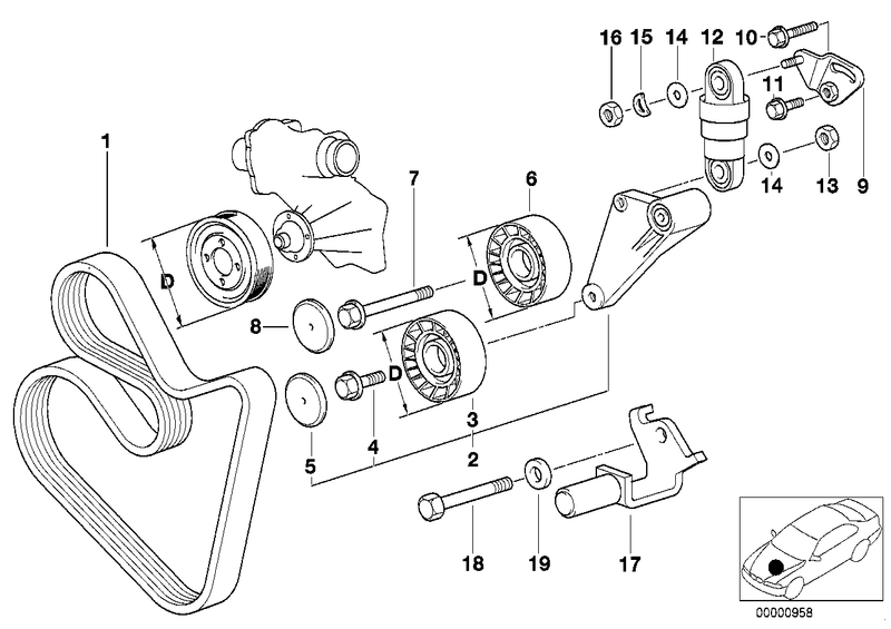 BMW Engine Tensioner Pulley V-Ribbed Belt