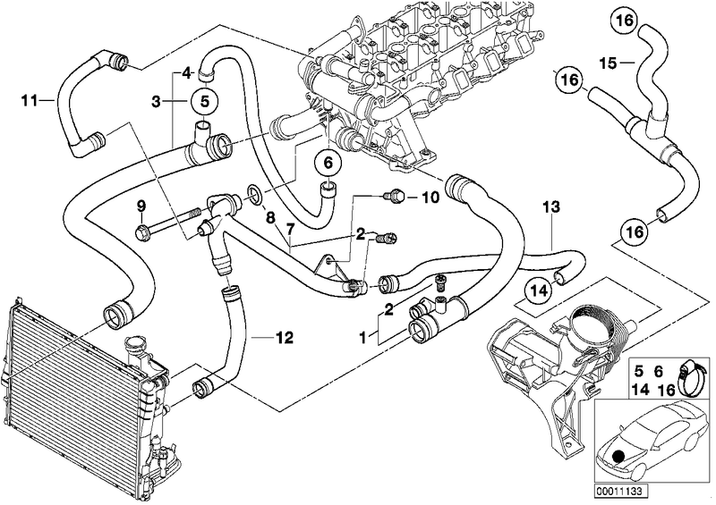 Genuine BMW Engine Radiator Coolant Water Hose