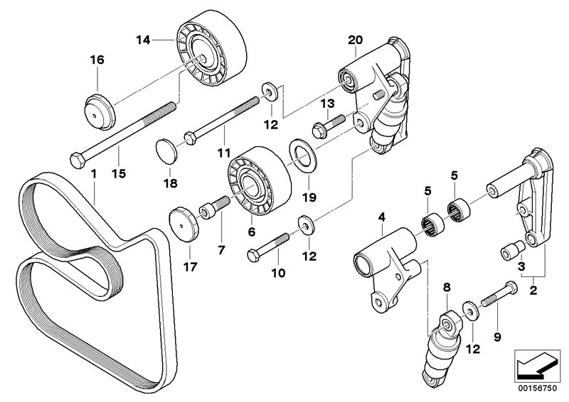 BMW Engine Tensioner Deflection Pulley V-Ribbed Belt