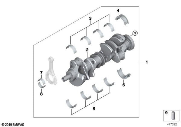 Genuine BMW Crankshaft with Bearing Shells